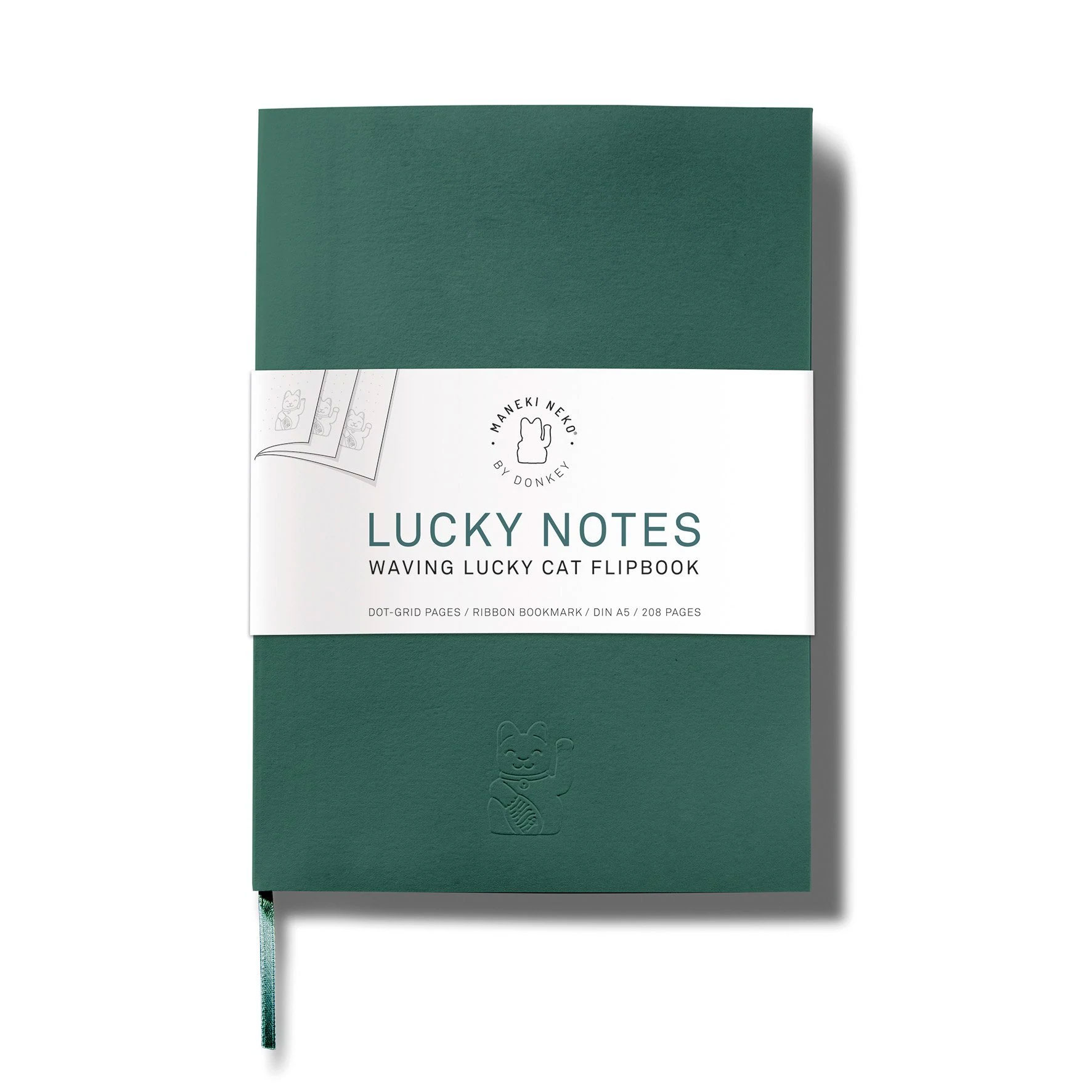 MANEKI NEKO Notes | Dunkelgrün,  Lucky Notes DIN A5 Notizbücher mit Daumenkino. 