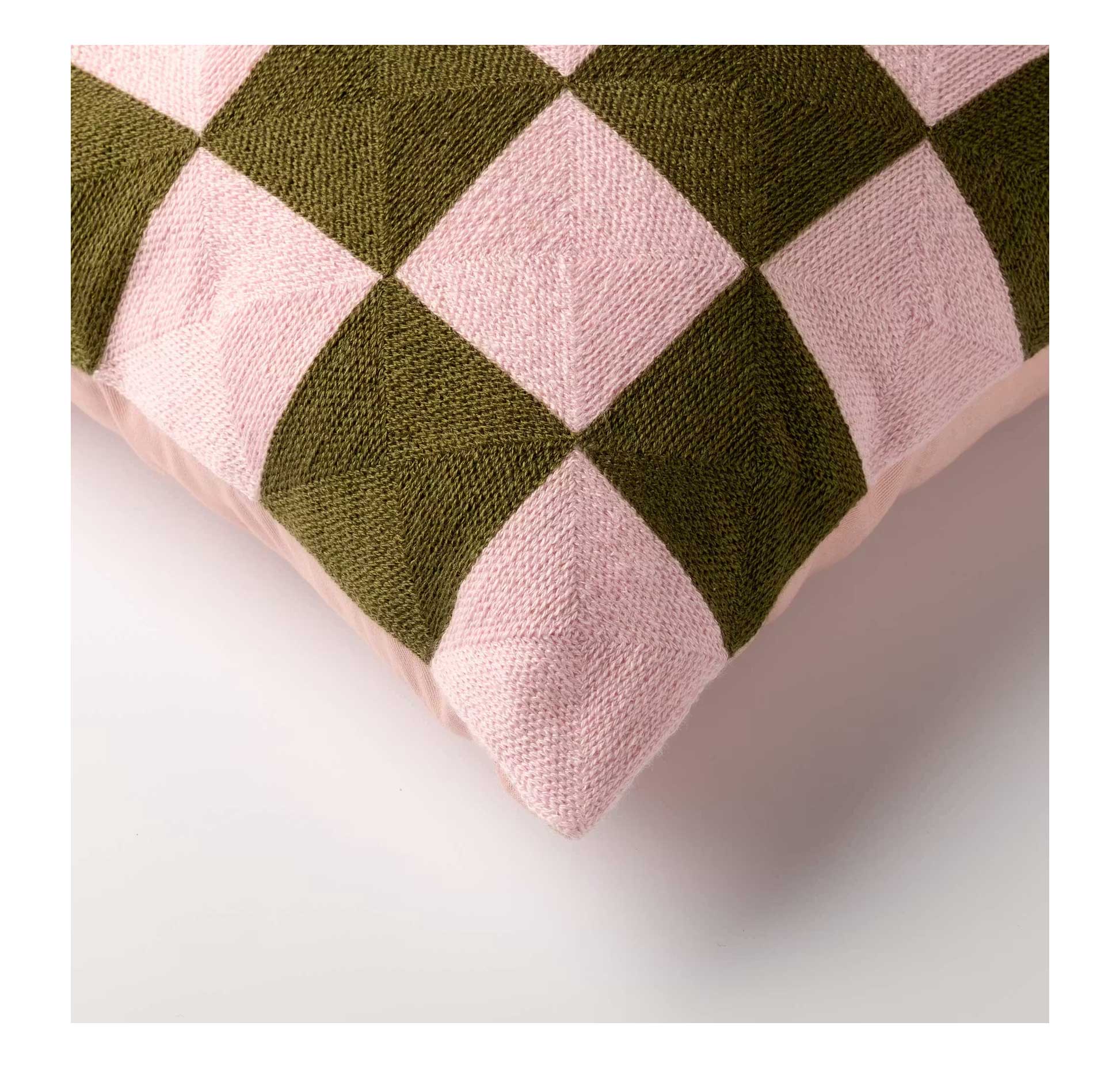 Kissen Karo Rosa-Olivgrün 45 x 45 cm, 