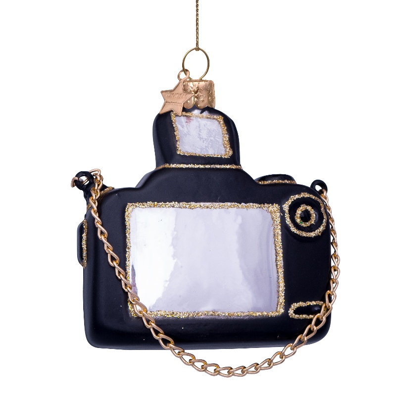 % Weihnachtskugel Kamera/ Fotoapparat, Schwarz-Gold, Glas,  H. ca. 9cm von Vondels