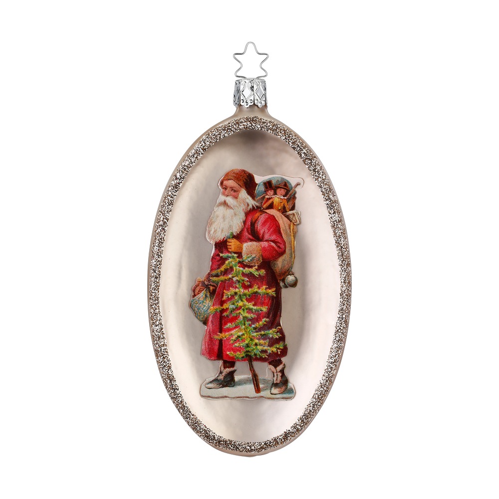 Inge Glas Nostalgie Christbaumkugel Romantische Bescherung, Oval, D. 13,5 cm , Weihnachtliche Poesie 