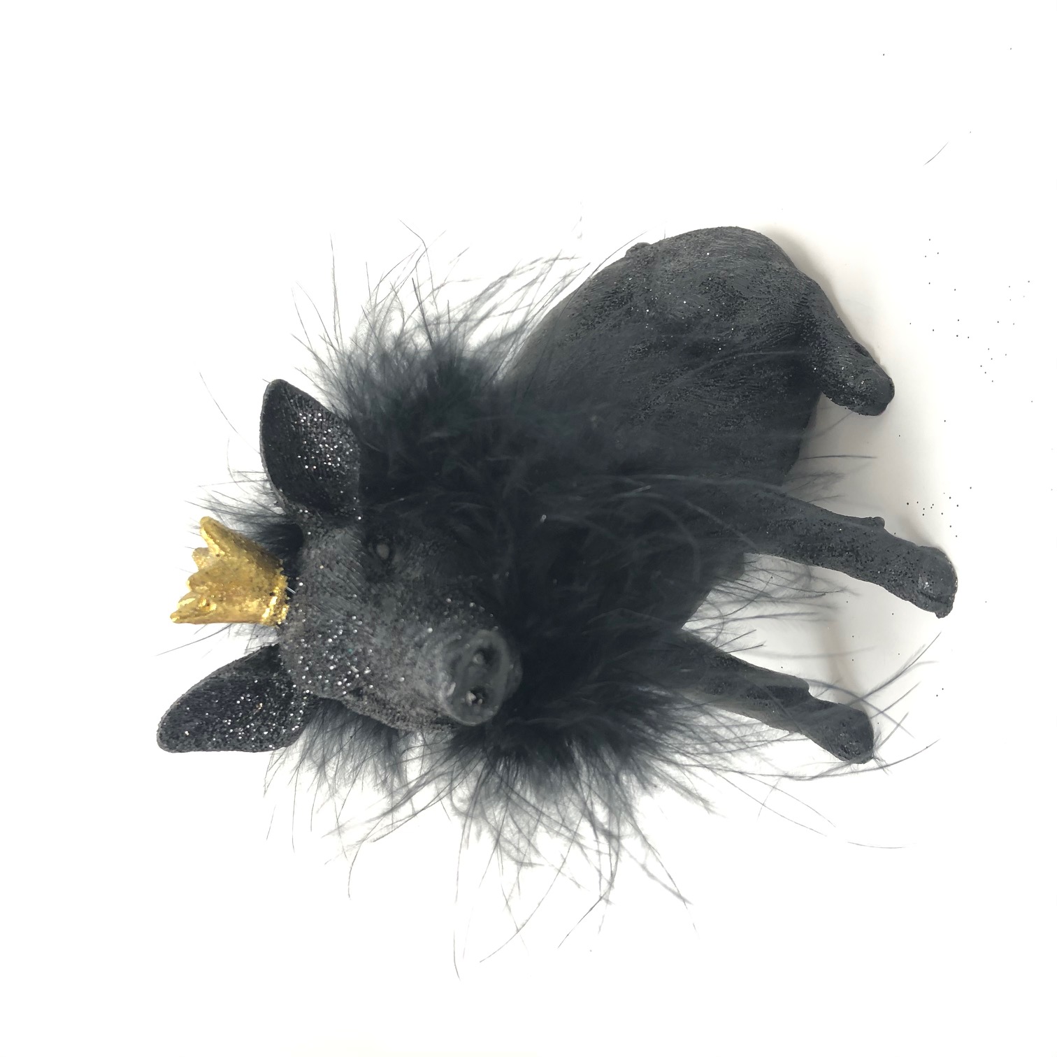 " Black Beauty"Glücksschweini in schwarz, Krönchen und Puschel-Stola...toll zu Silvester " Black Beauty"Glücksschweini in schwarz, Krönchen und Puschel-Stola...toll zu Silvester