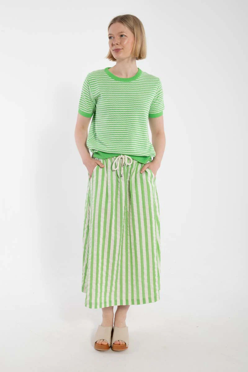 Danefae Danesilver Pearl Knit Sweater Tee Bright Green/Chalk, Strick-T-Shirt