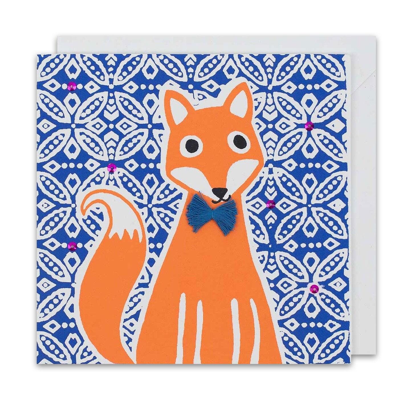 Doppelkarte Fuchs, HANDGEFERTIGT & FAIR TRADE , ca. 14 x 14 cm, Mit Schleife und Glitzersteinchen