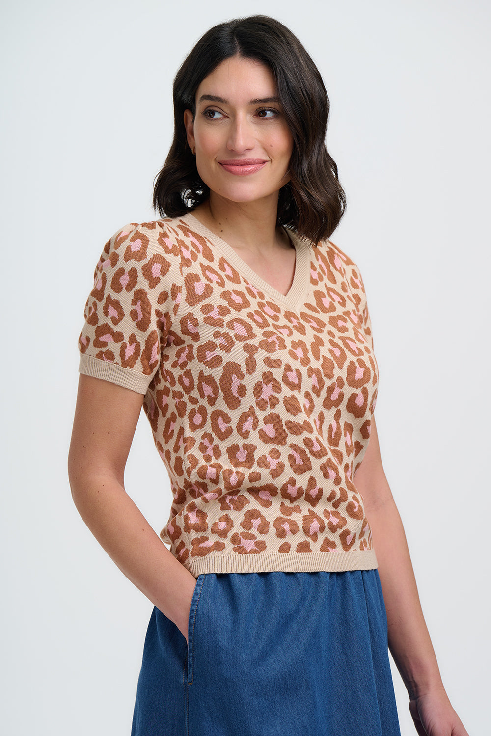 Sugarhill Brighton Gayna Knit Top - Oatmeal, Natural Leopard von sugarhill BRIGHTON , Leo