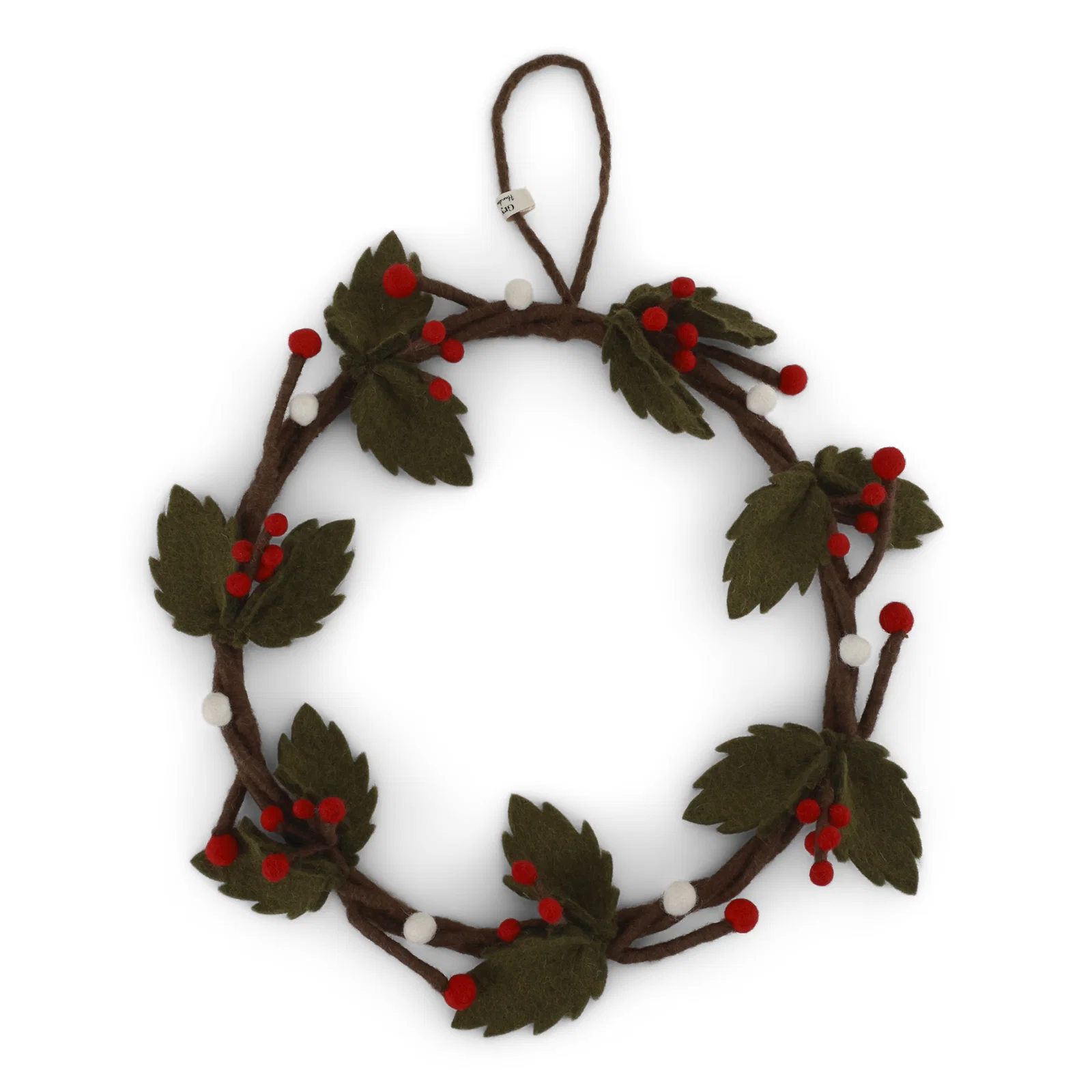 Gry & Sif Weihnachtskranz Ilex Filz, ca. 25 cm, Wreath Holly w/Hanger