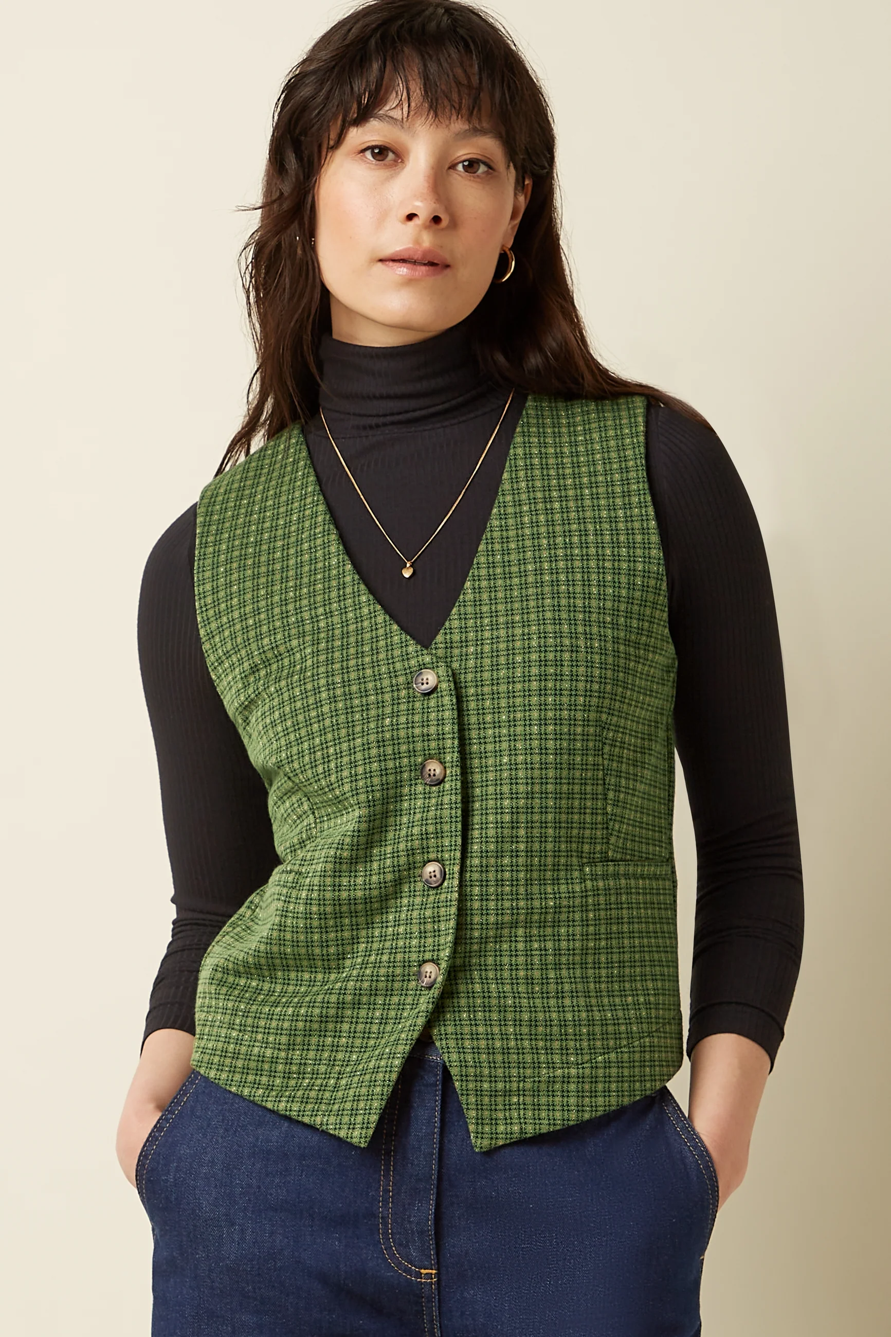 King Louie Bianca Weste / Gilet Ivy Check, Farbe Guacemole Green - Ivy Check 