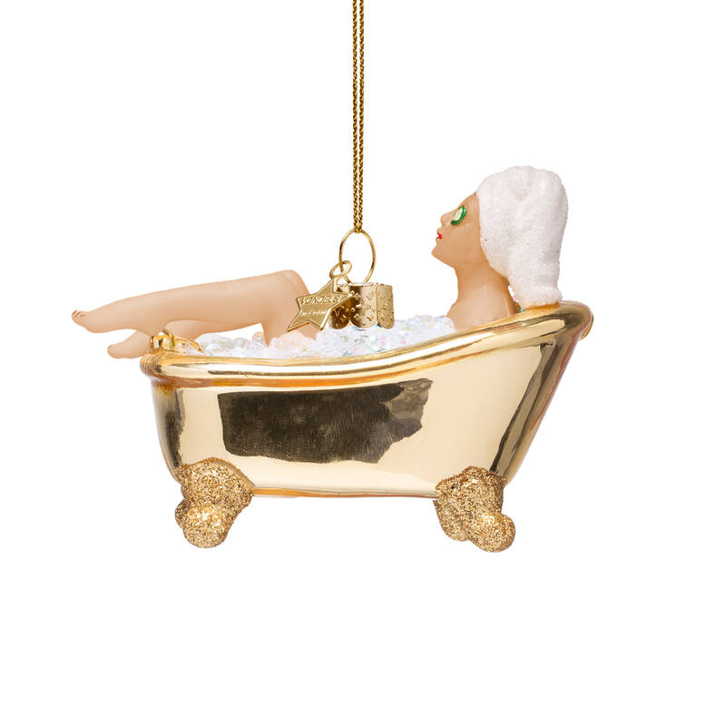 Weihnachtskugel Frau in goldener Badewanne, ME TIME, H. ca. 6 cm, Glas , Wellness