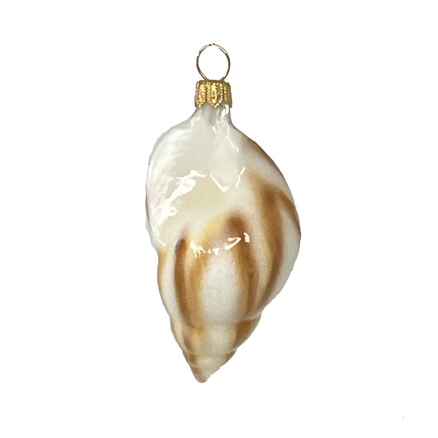 % Christbaumkugel Muschel, ca. 7,5 x 4 cm, Glas, Schneckenmuschel