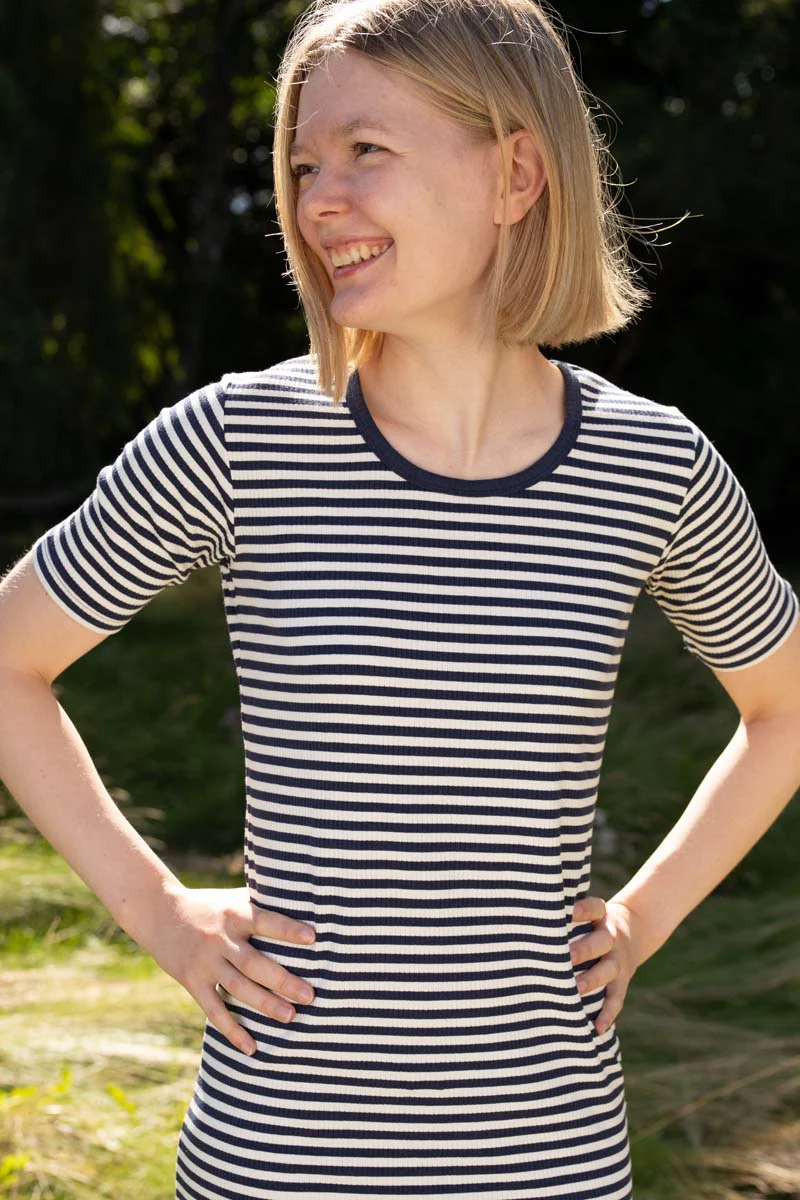 % Danefae Danicon Sommerkleid Navy/Chalk , gerippt, Streifen