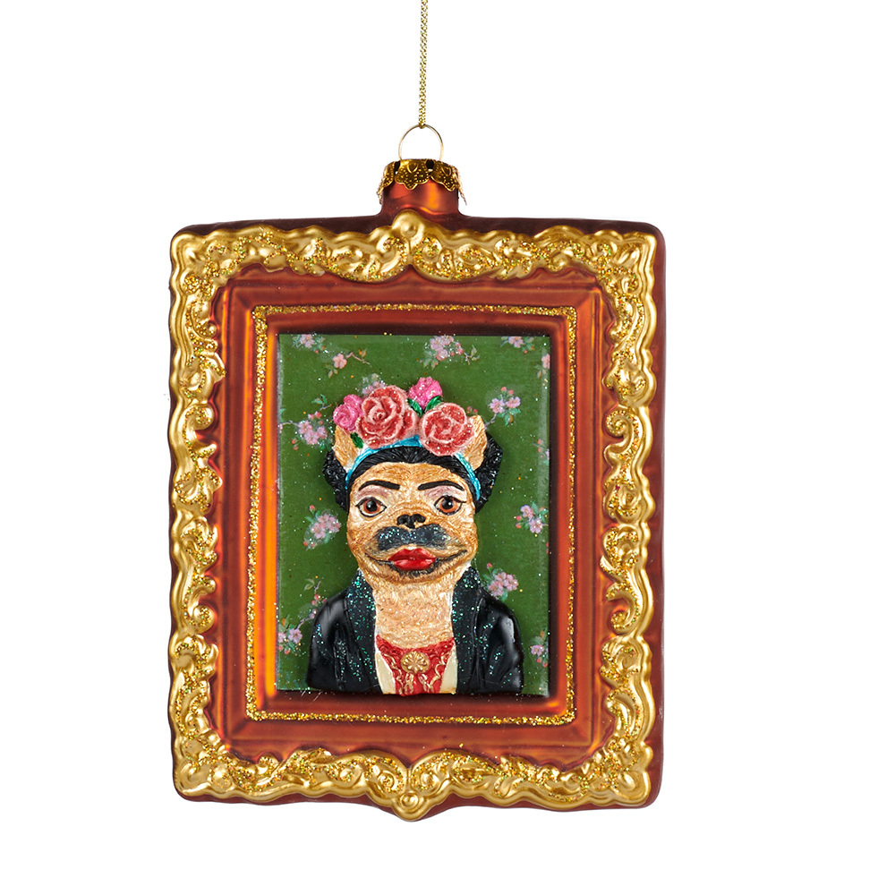 Frida mit Hund,  Berühmtes Bild,  Weihnachtsschmuck, Weihnachtskugel  ca. 14 cm von Cathrines Collection/ Goodwill