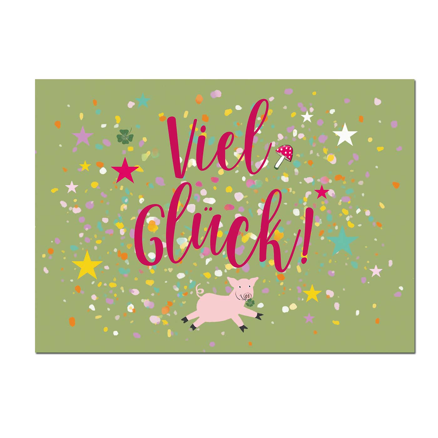 Postkarte Schwein Viel Glück, m-illu