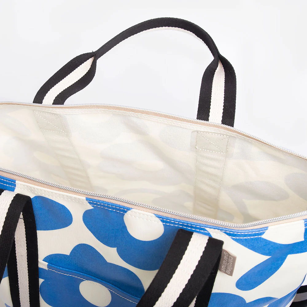 Caroline Gardner Blue Mono Flower Weekend Bag