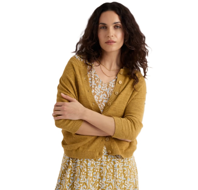 SEASALT CORNWALL Strickjacke Pentire Steps Linen & Organic Cotton Cardigan, Tansy