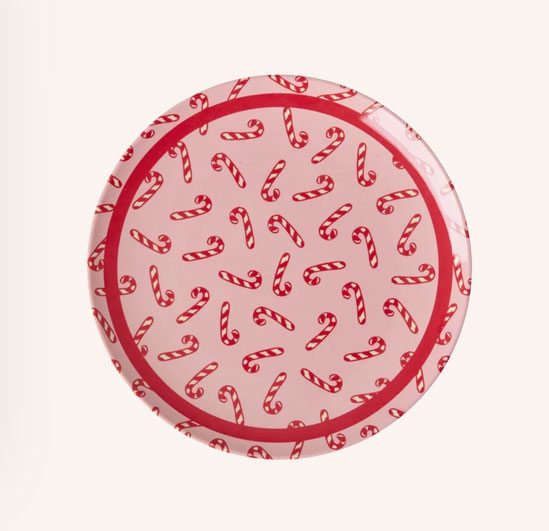 Rice Melamin XMAS Kuchenteller,  Pink - Candy Cane , D. ca. 16 cm, Weihnachten