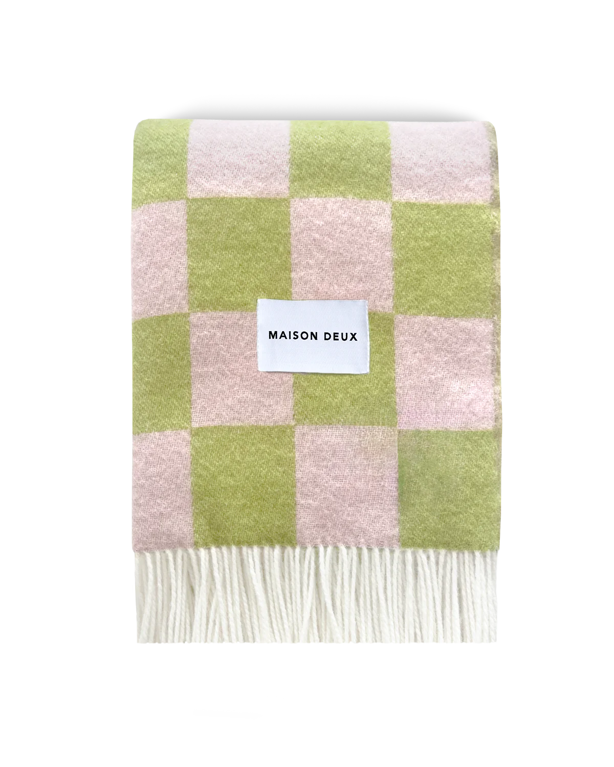 Maison Deux Wolldecke Checkerboard Kiwi-Pink, ca. 130 x 200 cm, Plaid, 100 % Wolle