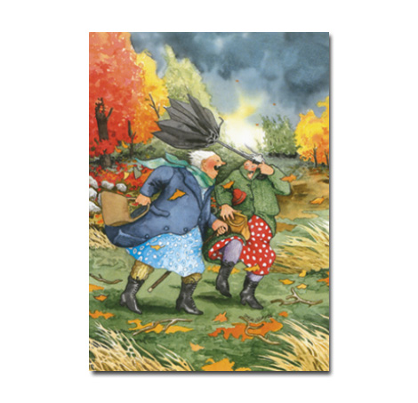 Postkarte Inge Löök " Frauen beim Herbstspaziergang"  Löök Postkarte Herbst