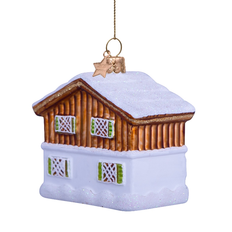 Weihnachtskugel Skihütte" ski logde",  H. ca. 7,5 cm, Glas von Vondels 