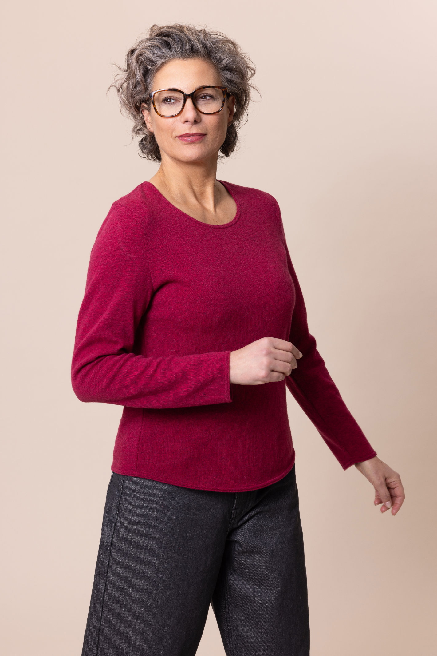 DUNQUE Pullover Uni, Farbe heidelbeere, Made in Germany 
