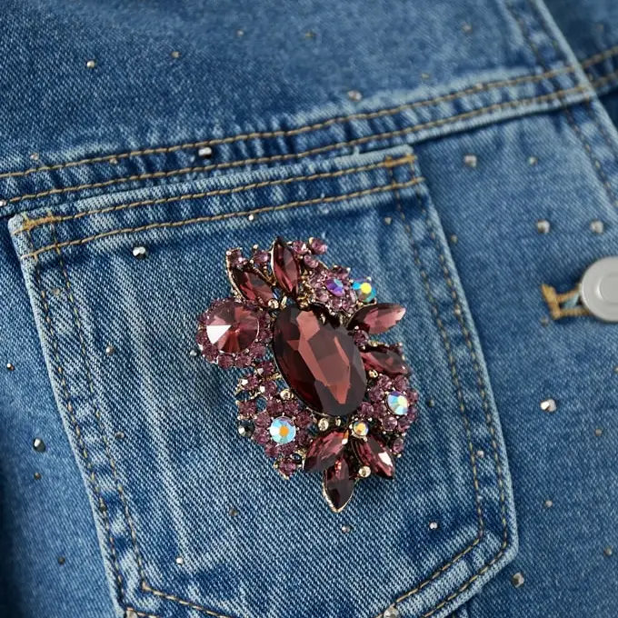 Brosche Strass, Modeschmuck , bordeaux
