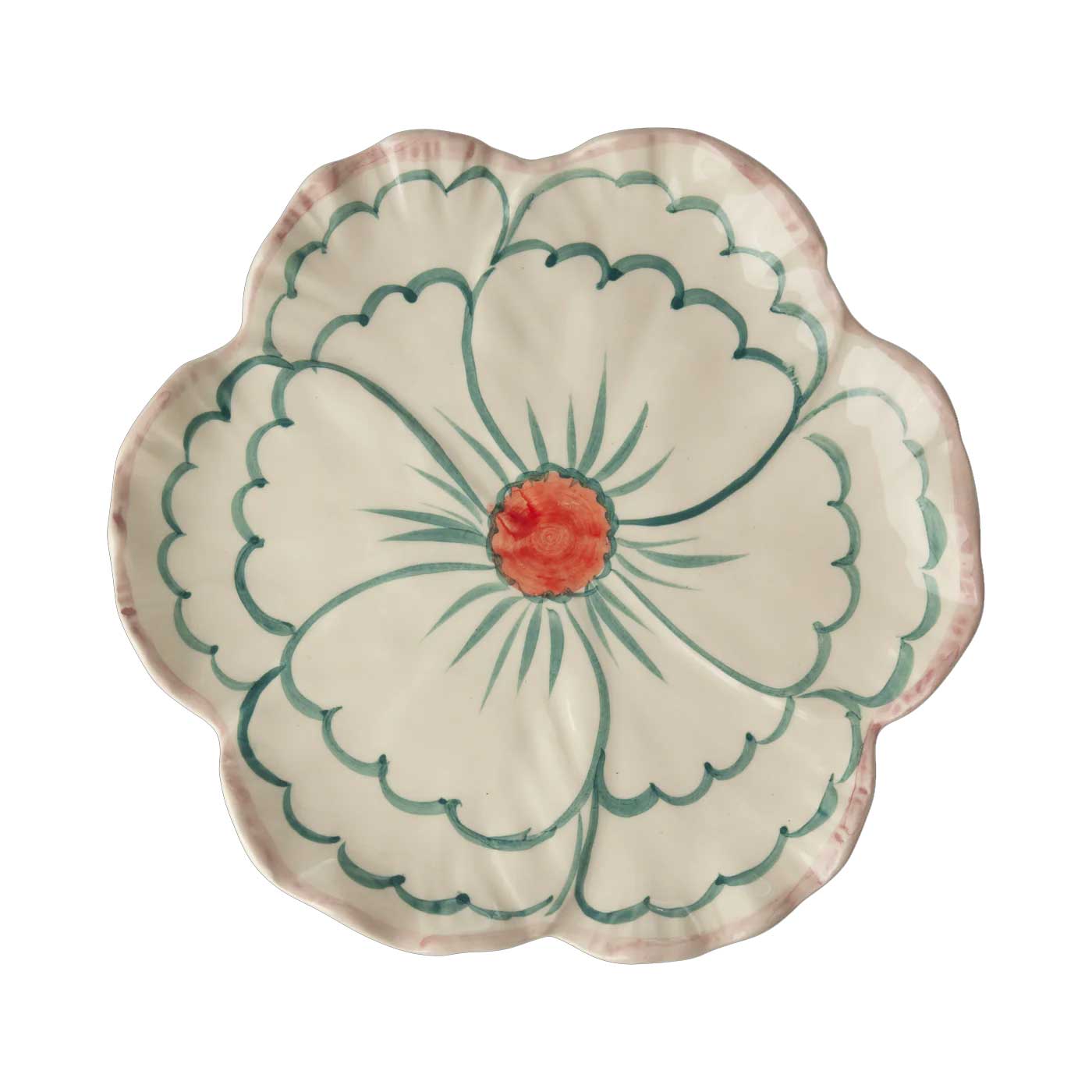 Rice Blume Keramik Beilagenteller - Jade - Hand-painted, D. ca. 19,5 cm   