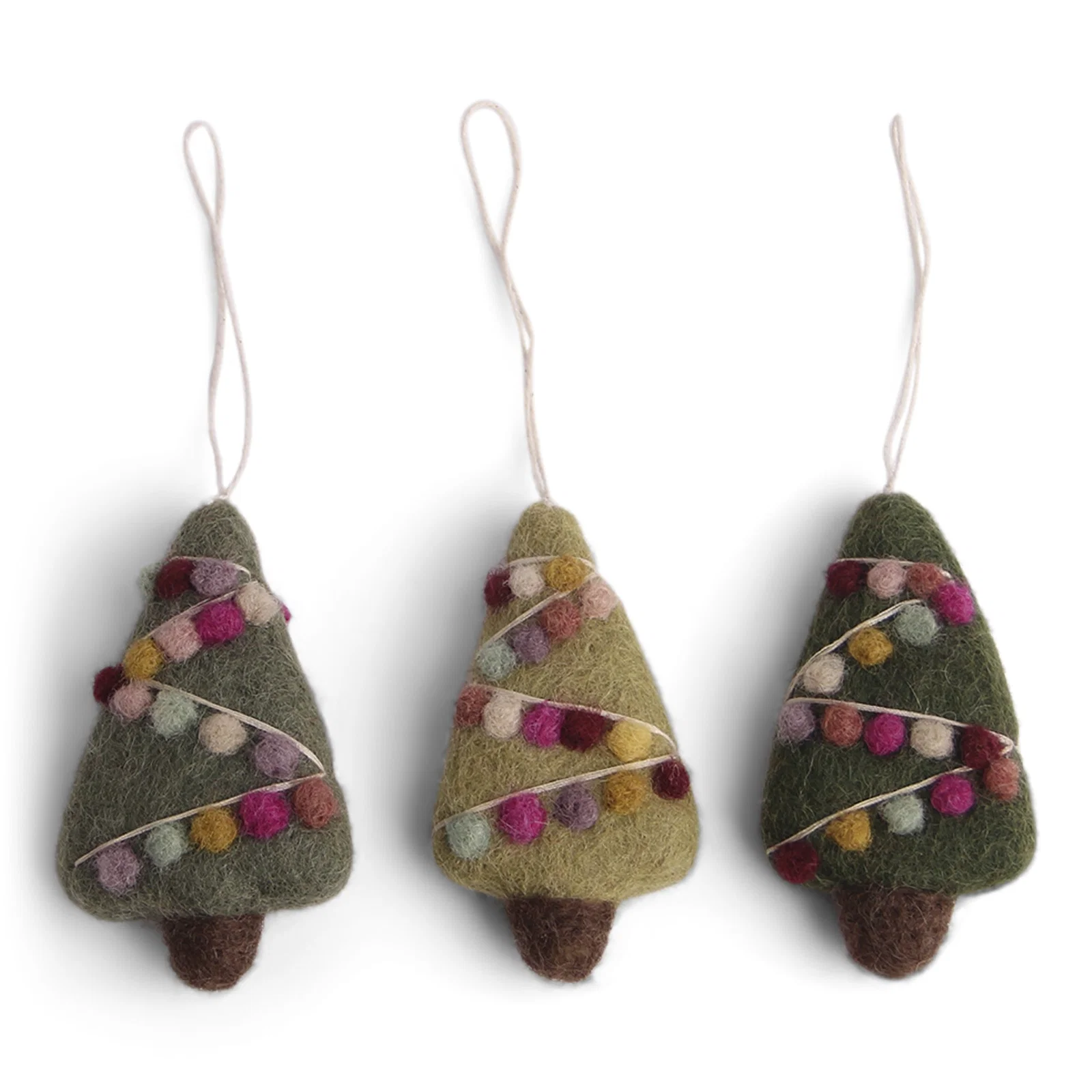 Gry & Sif Filz Mini-Weihnachtsbäume  3er-Set, ca. 9 cm, Mini Christmas Trees w/Decor - Set of 3