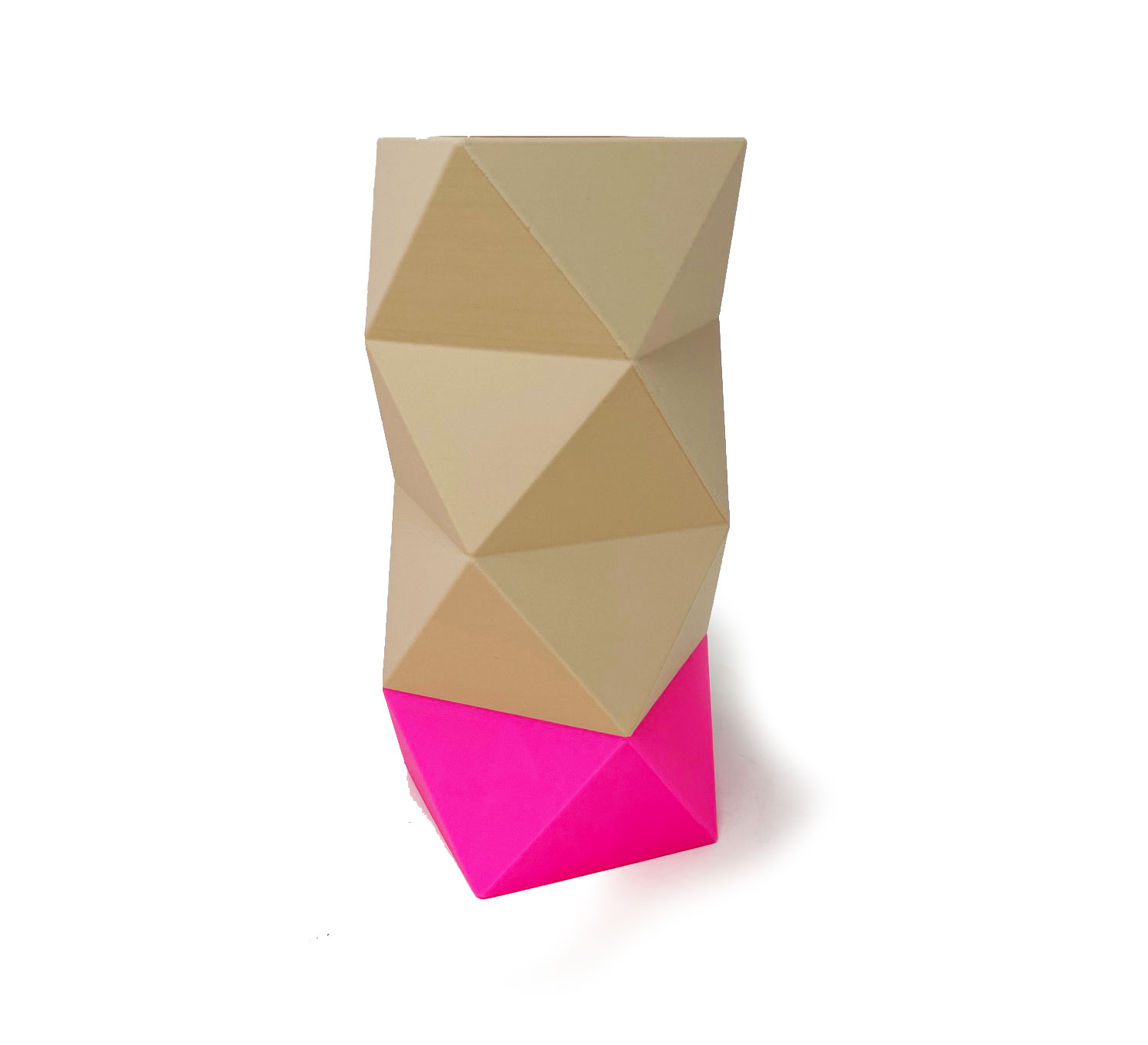 Origami Vase L Neon Pink - Light Khaki, ca. 10 x 20 cm, Bio-Kunststoff  