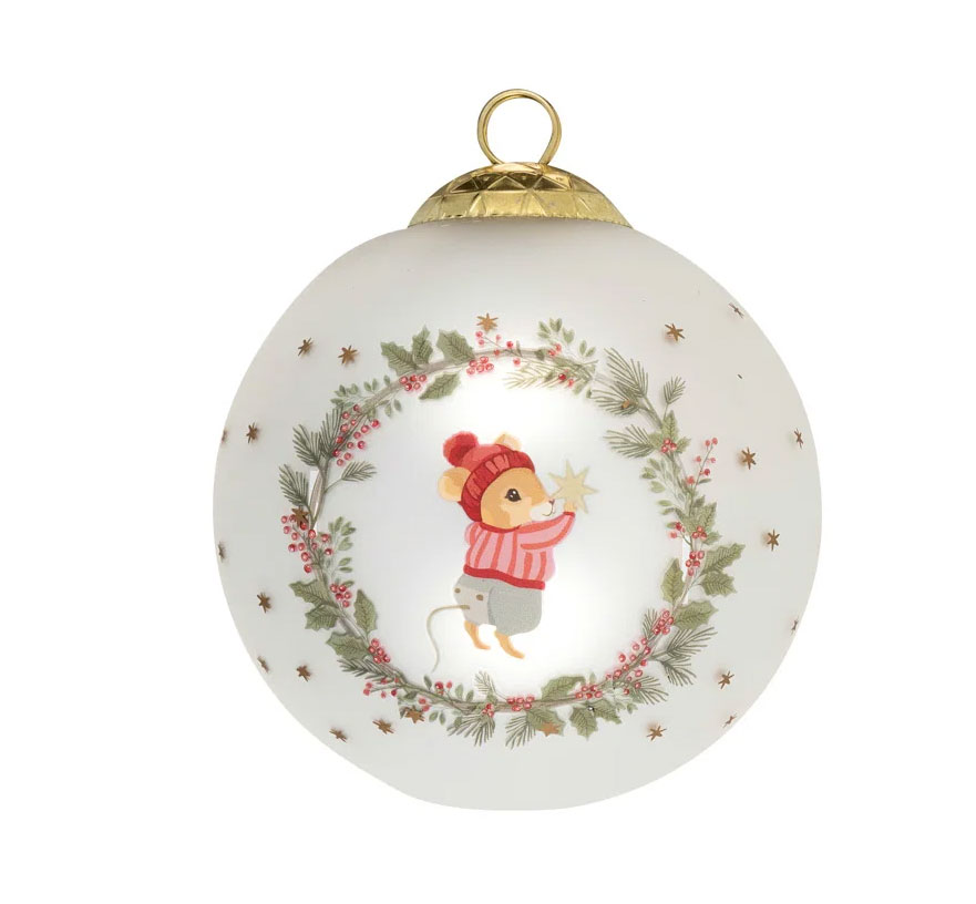 GreenGate Weihnachtskugel Joanni Weihnachtskranz, D. ca. 8 cm, Weihnachtsmaus