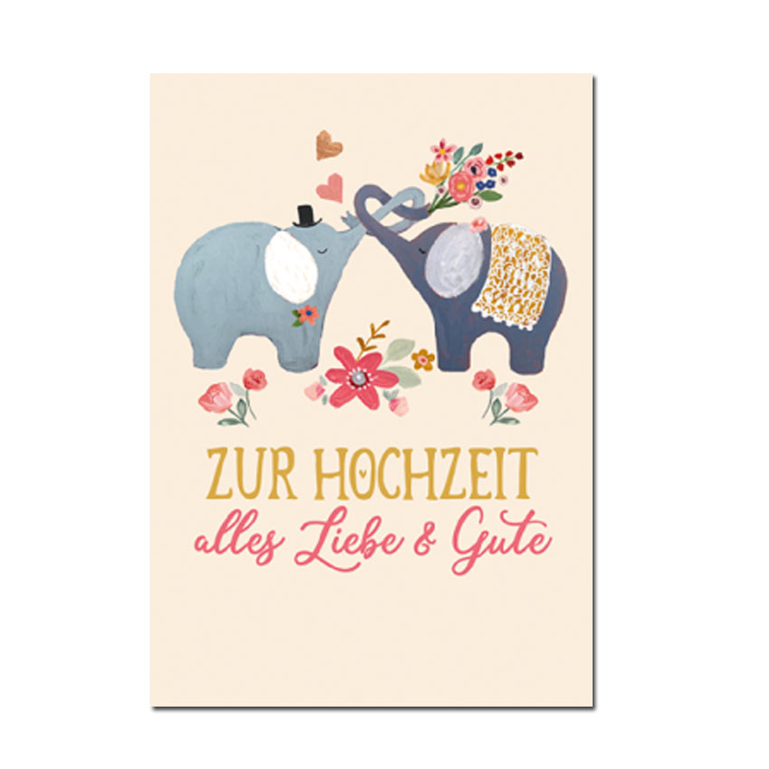 Doppelkarte Zur Hochzeit alles Liebe und Gute (Elefanten), Hochzeitskarte