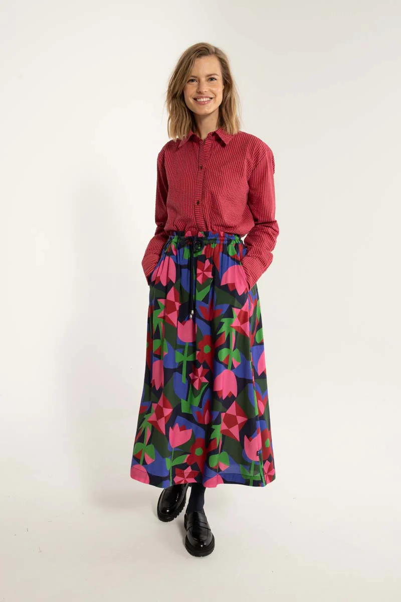 % Danefae Danespresso Rock Viscose Skirt Dark Navy GEOFLEUR