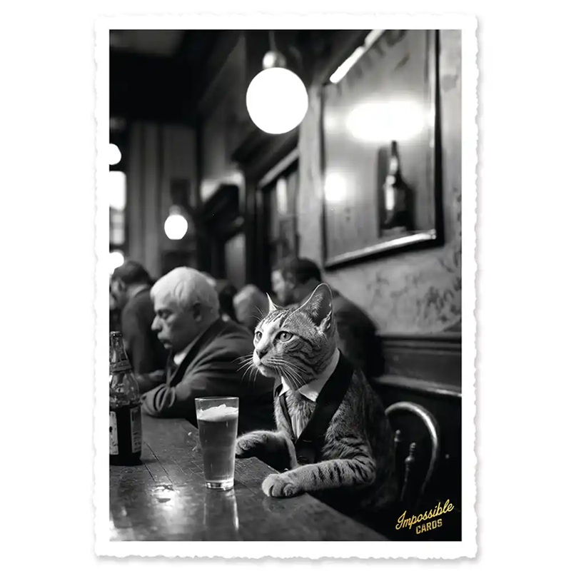 Impossible Card Postkarte *drinking cat
