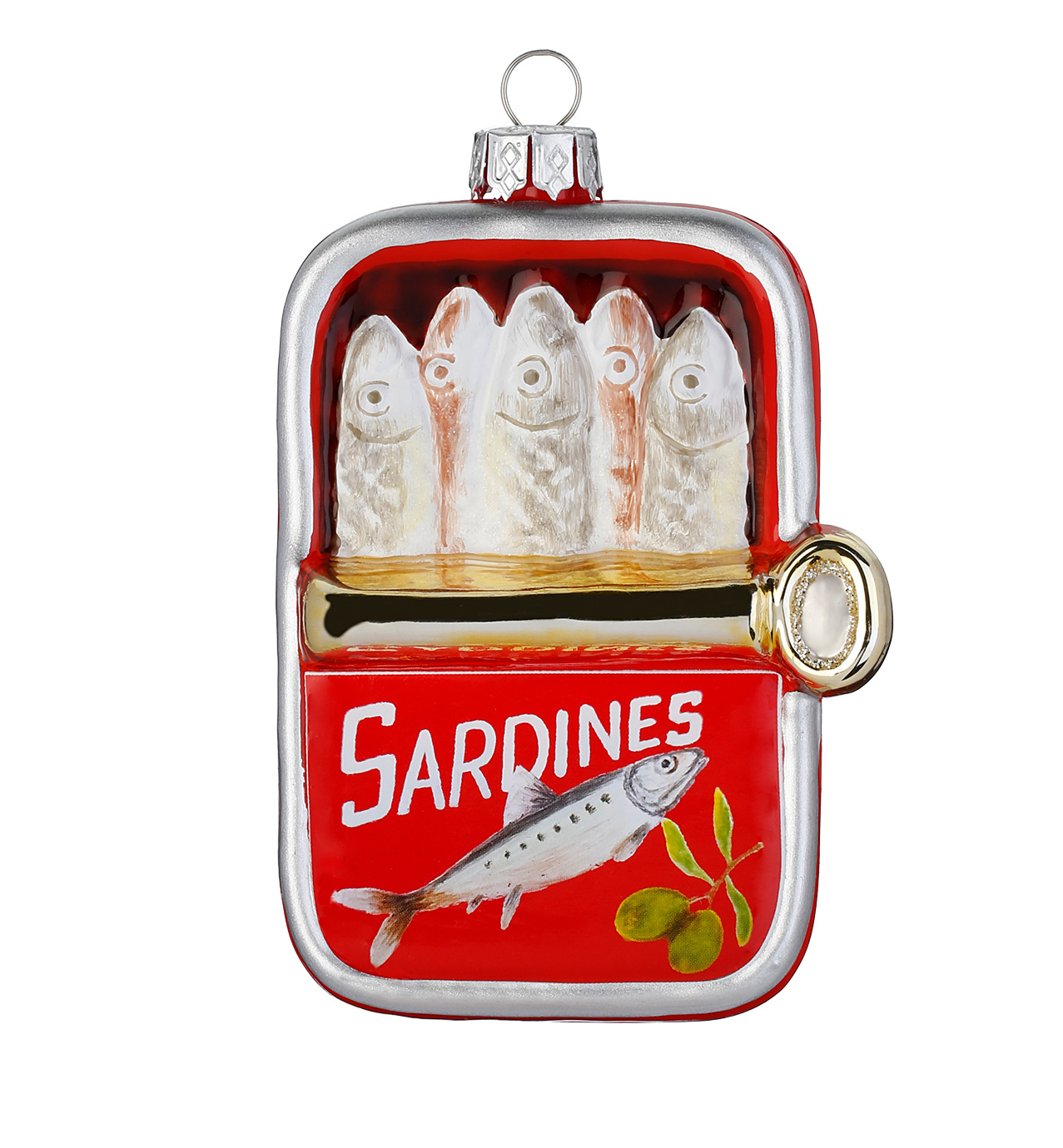 Inge Glas Christbaumkugel Sardinendose rot, Glas, ca. 9 cm, Sardinenbüchse 