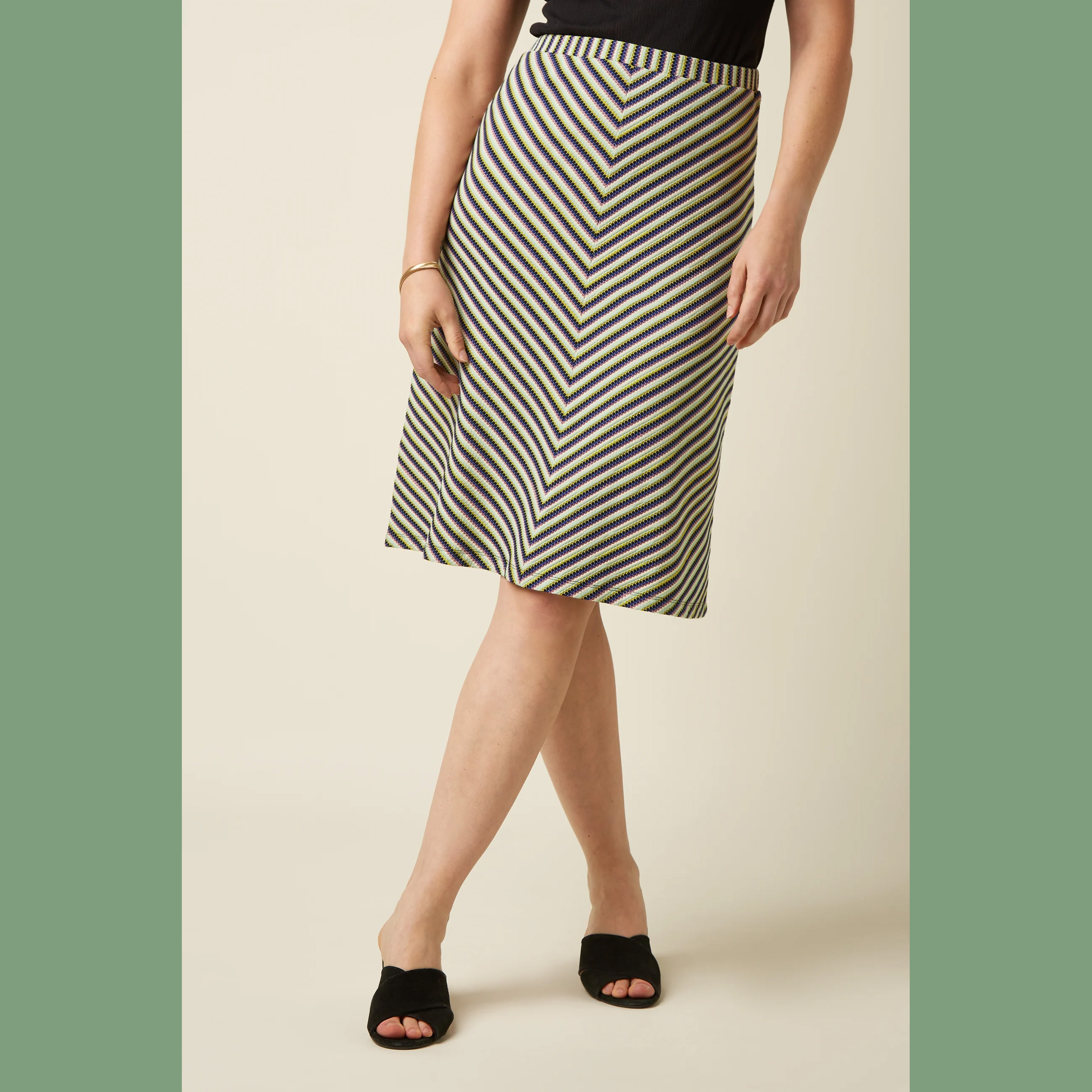 King Louie Juno Skirt Beebop Stripe, Farbe Black - Beebop Stripe, mittellanger Rock