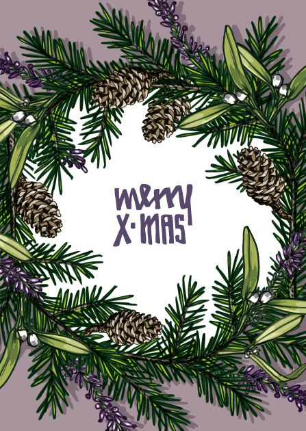 Postkarte KRIMBA Weihnachtskranz Merry Xmas von illi , Holzschliffpappe