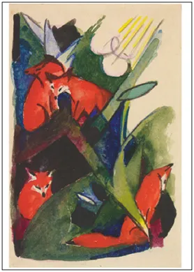 Postkarte Franz Marc " Vier Füchse, 1913" Kunst 