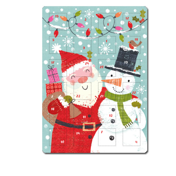 Adventskalender Karte A5 zum Aufstellen "Weihnachtsmann und Schneemann"