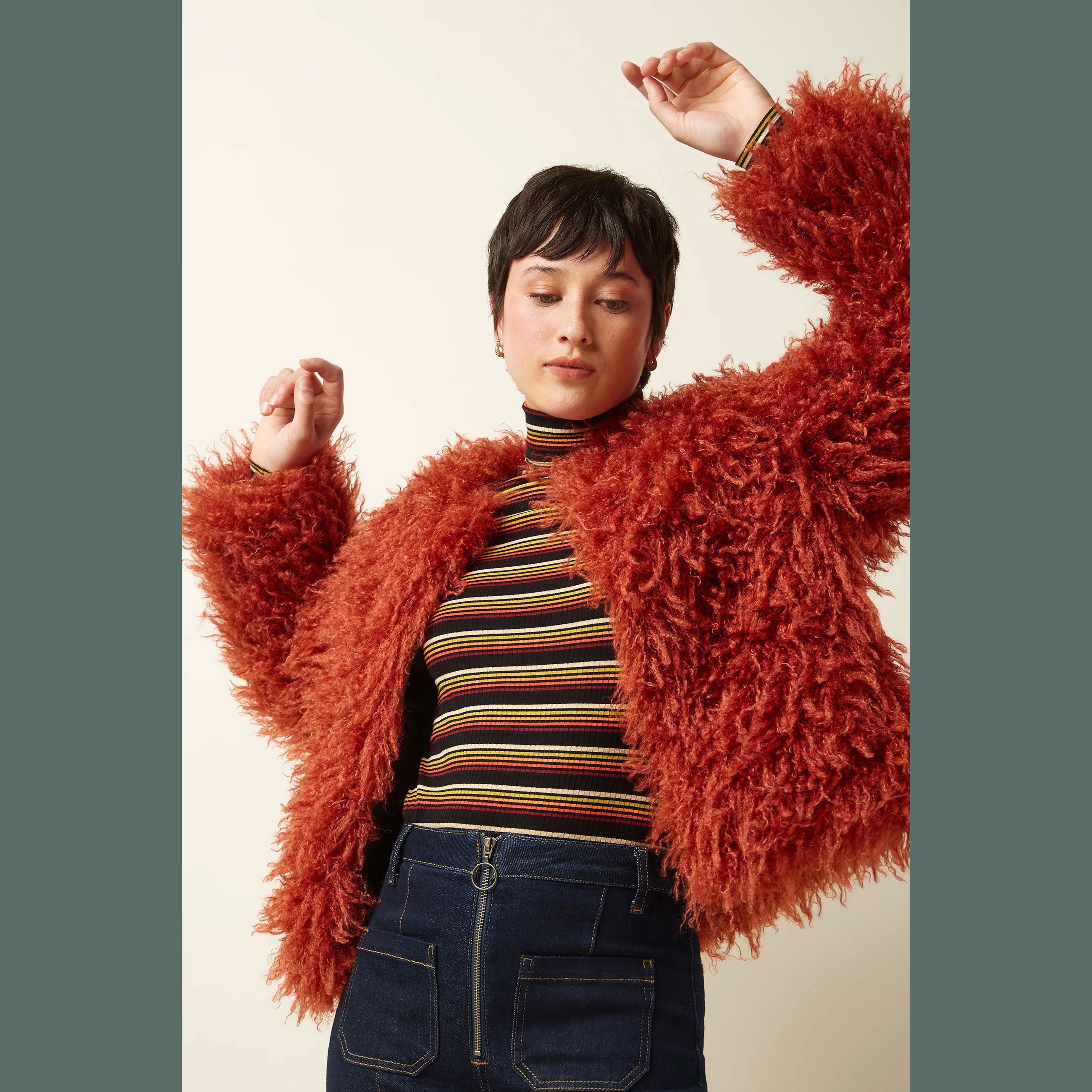 % King Louie Jacke Paloma Coat Empire, Farbe Rio Red - Empire, Felljacke, Kunstfell 