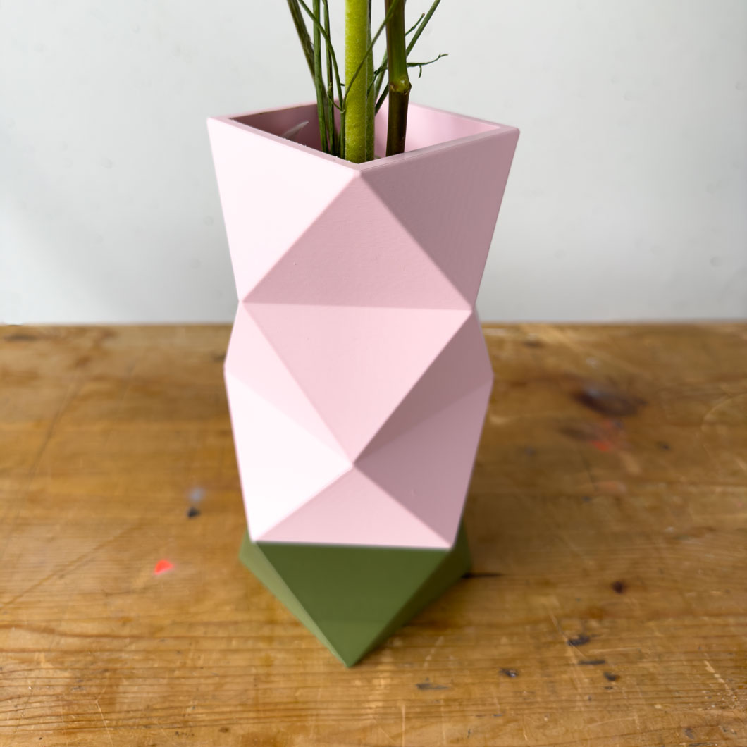 Origami Vase L Forest Green - Peach Pastel, ca. 10 x 20 cm, Bio-Kunststoff  