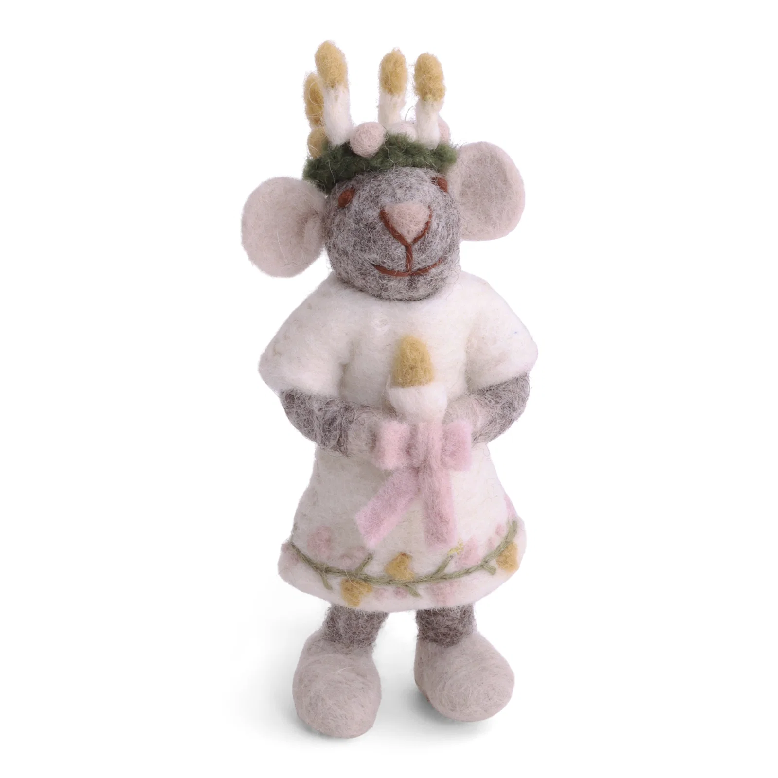 Gry & Sif Weihnachtsmaus Santa Lucia mit Lichterkranz, ca. 12 cm, Small Grey Girly Saint Lucia Mouse
