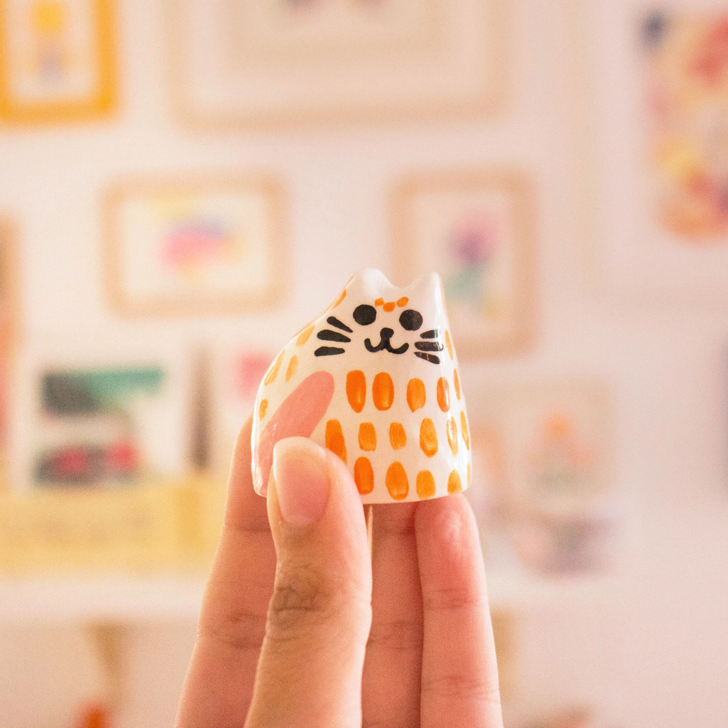 Ana Seixas Katze klein Orange aus Portugal, Keramik ca. 4 - 5 cm, Handgefertigt  