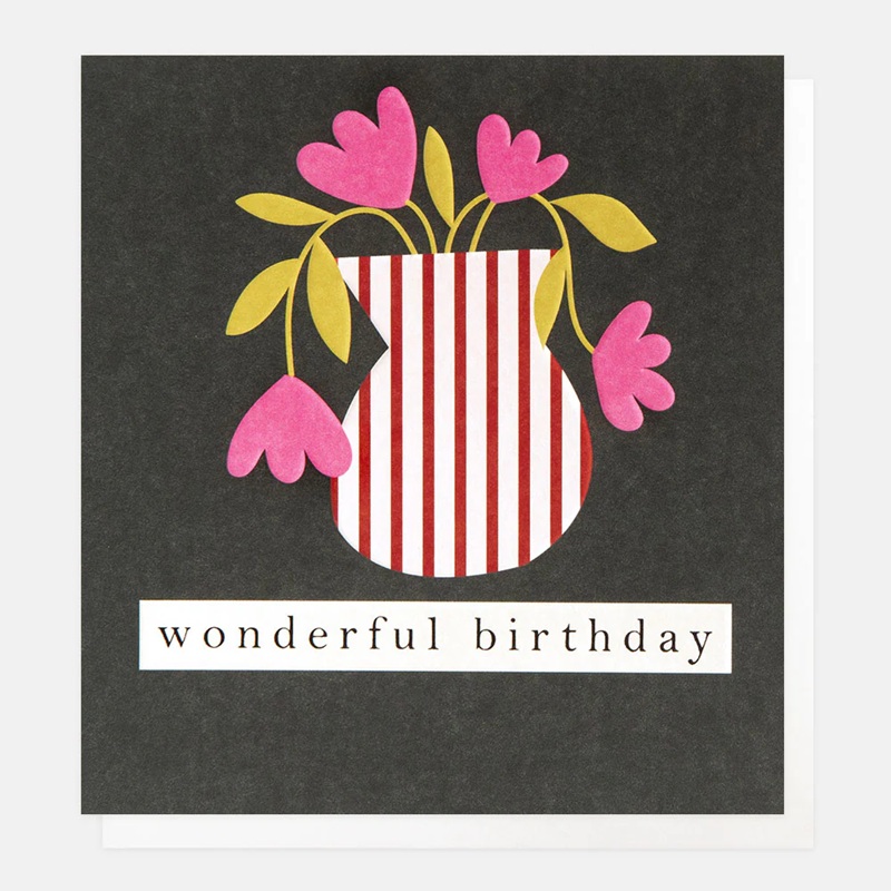 Caroline Gardner Doppelkarte Striped Vase of Flowers Birthday Card Geburtstagskarte, GEO004