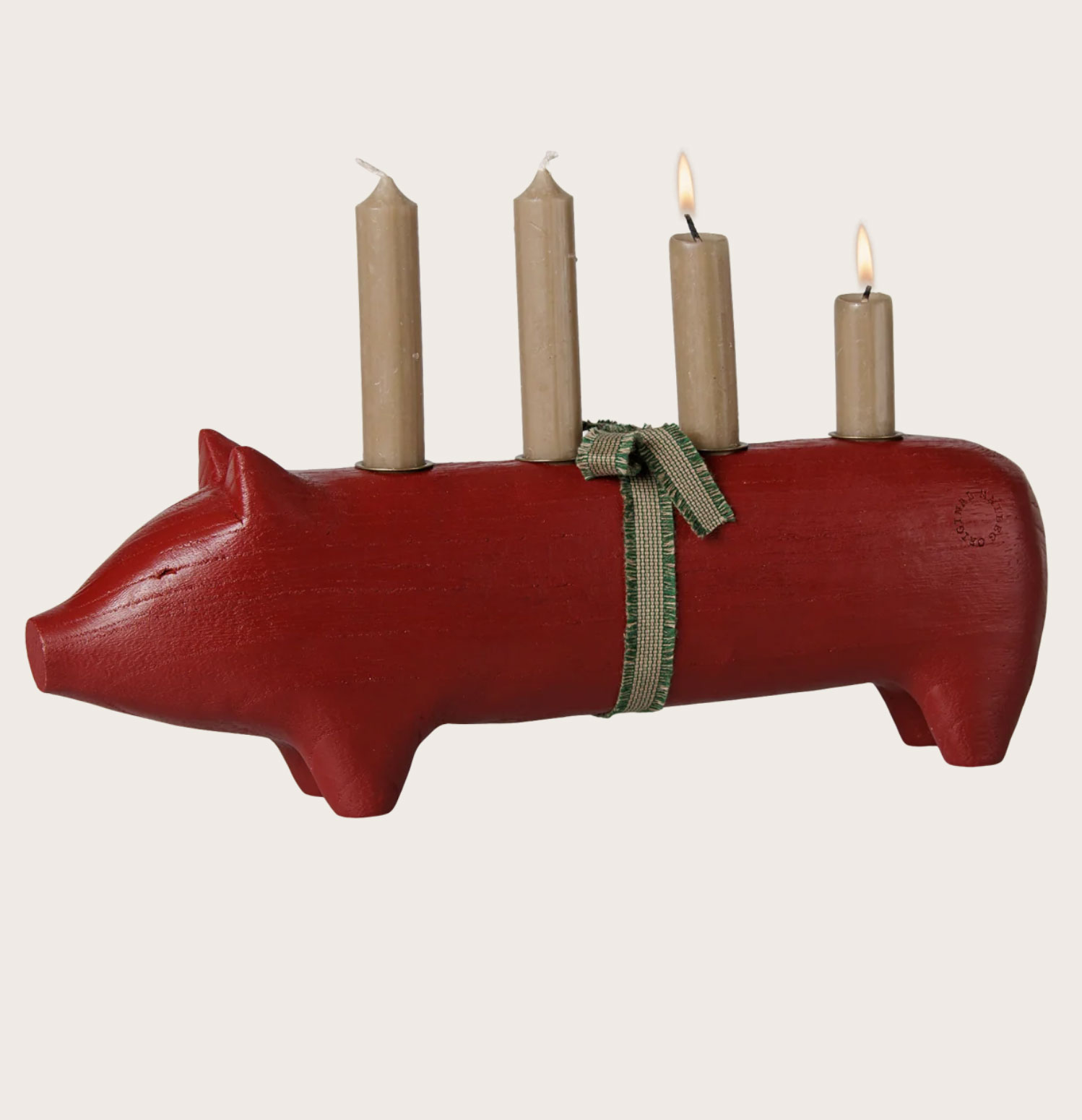 Maileg Holzkerzenhalter, Schwein, Advent groß – Rot, Länge ca. 38 cm