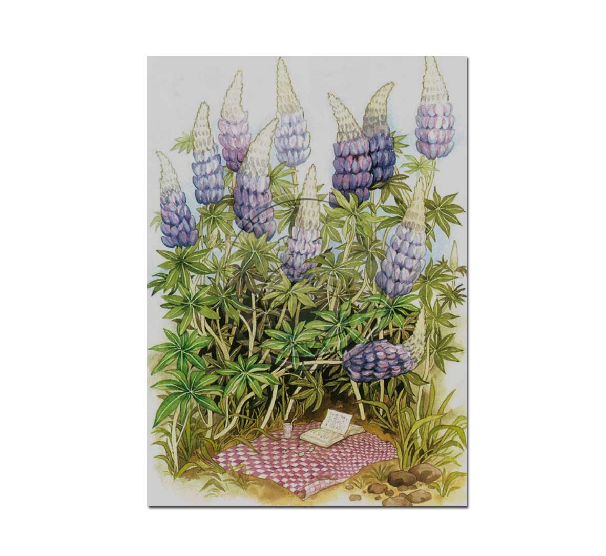 Postkarte Picknick unter Lupinen von Inge Löök