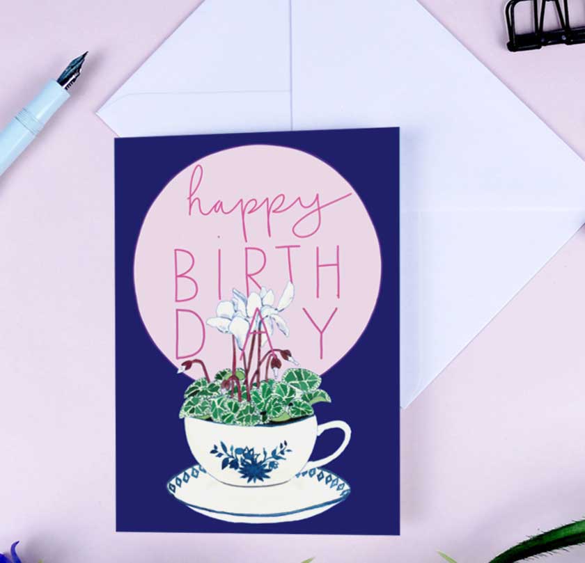 Geburtstagskarte Cyklamen Happy Birthday von Wonder Of Today 