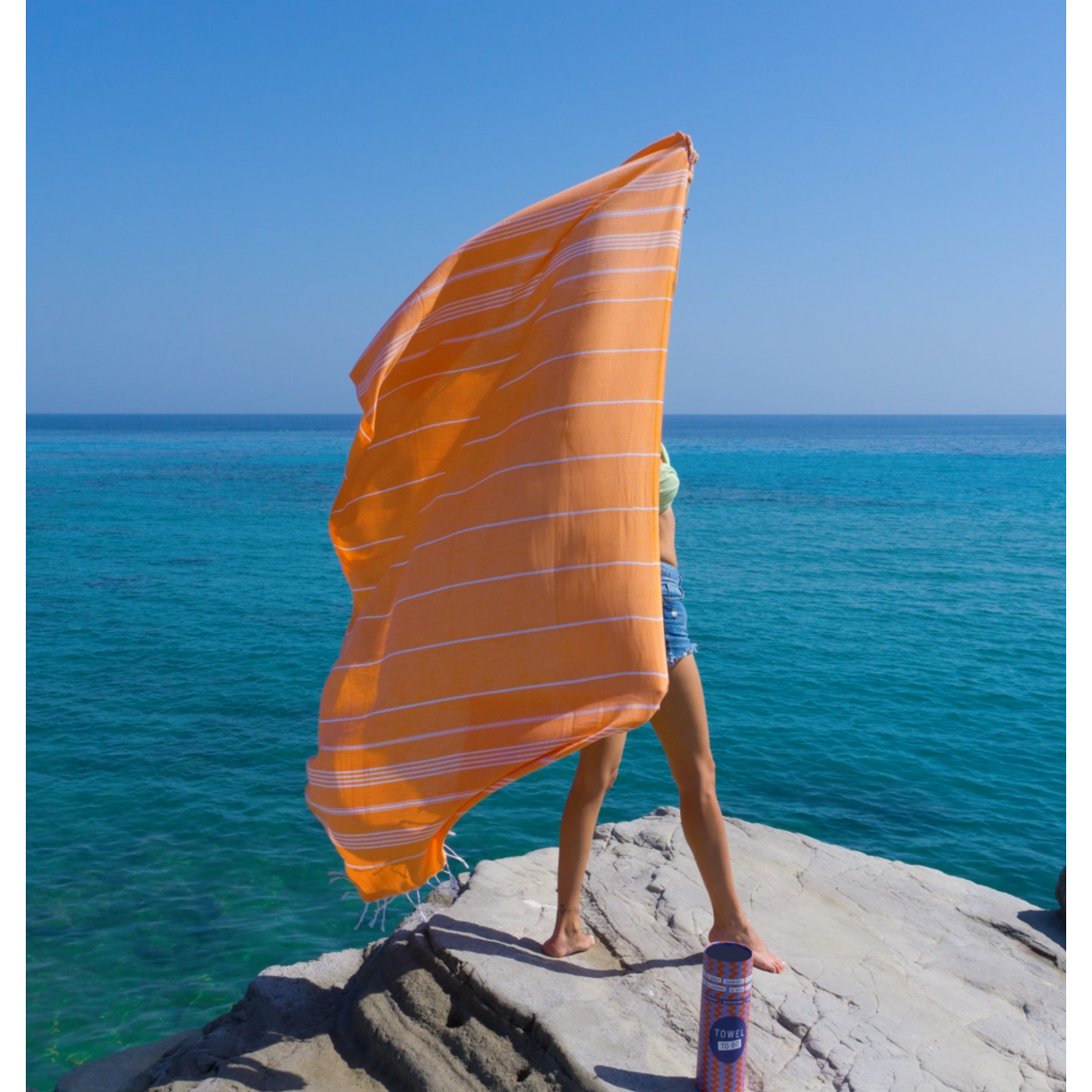 % Strandtuch IPANEMA, Hamamtuch in Geschenkbox, Orange, recycelte Baumwolle, ca.  180 x 100 cm von TOWEL TO GO