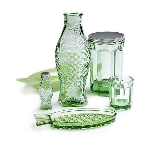 Paola Navone Fisch Flasche 1 Liter Höhe ca. 29 cm transparent grün , FISH&FISH 