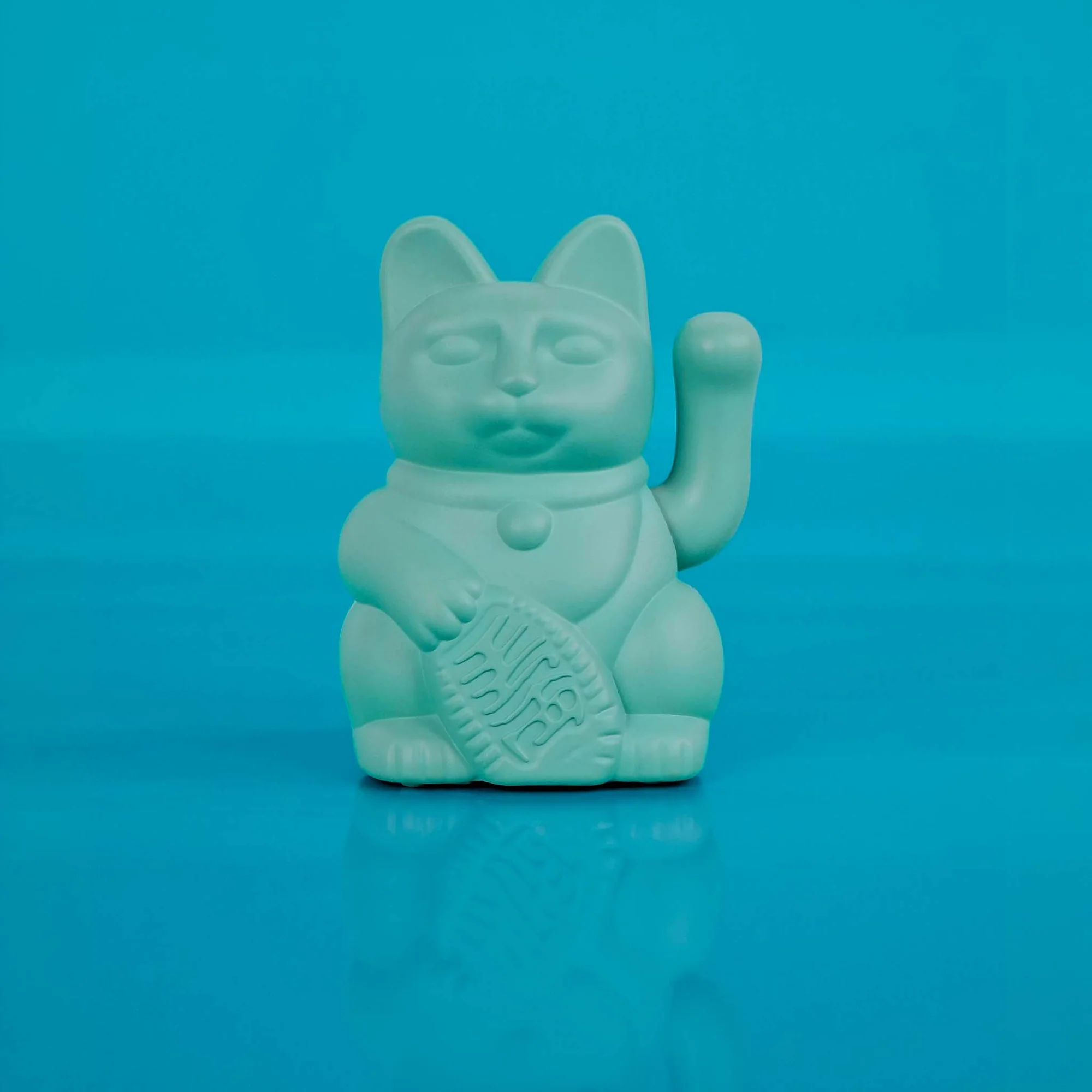 Lucky Cat Solar Turquoise „Miko“ / Winkekatze/ Glückskatze , Mini, ca. 5 cm