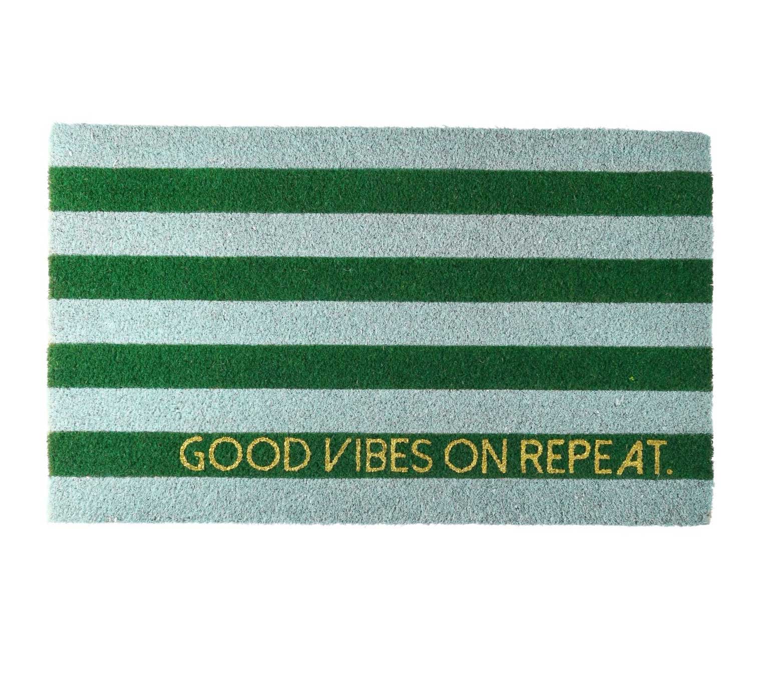 Kokos Fußmatte Good vibes on repeat, gestreift, blau/ grün, ca. 45x75cm , Fußmatte Streifen