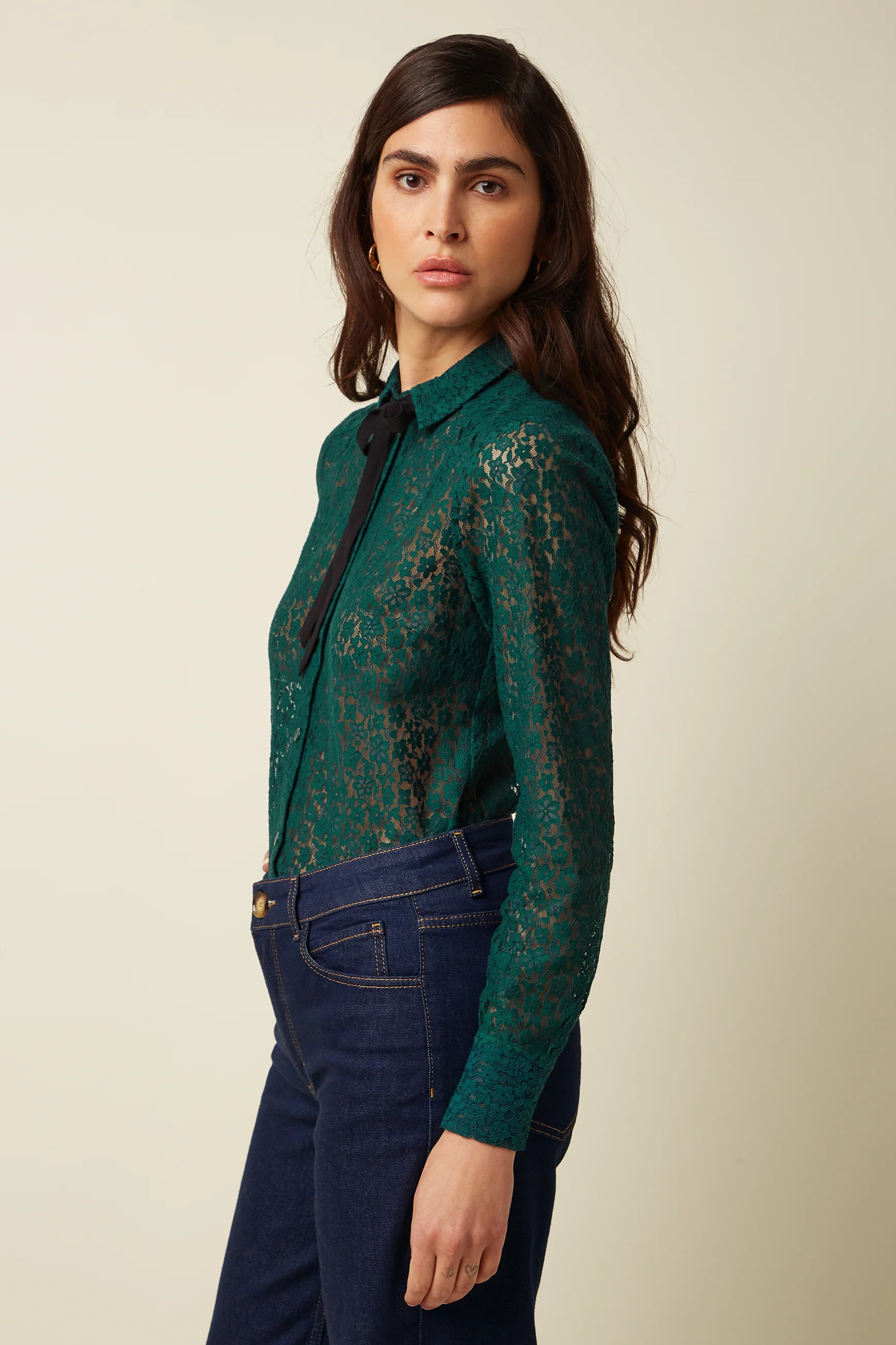 King Louie Elia Blouse Liana Lace, Farbe Botanical Green - Liana Lace, Bluse