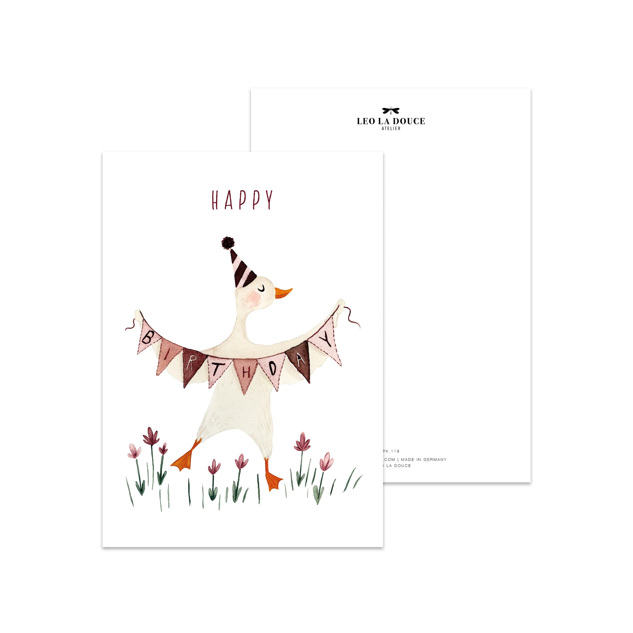 Leo la Douce Postkarte – Geburtstagsgans