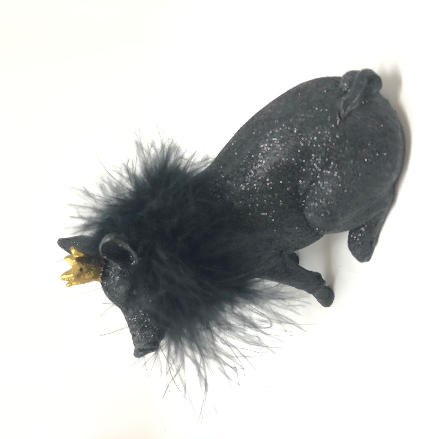 " Black Beauty"Glücksschweini in schwarz, Krönchen und Puschel-Stola...toll zu Silvester " Black Beauty"Glücksschweini in schwarz, Krönchen und Puschel-Stola...toll zu Silvester